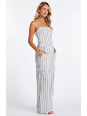 Women's Bishop + Young Blue White Stripe Wide Leg Cargo Pants Set Size S